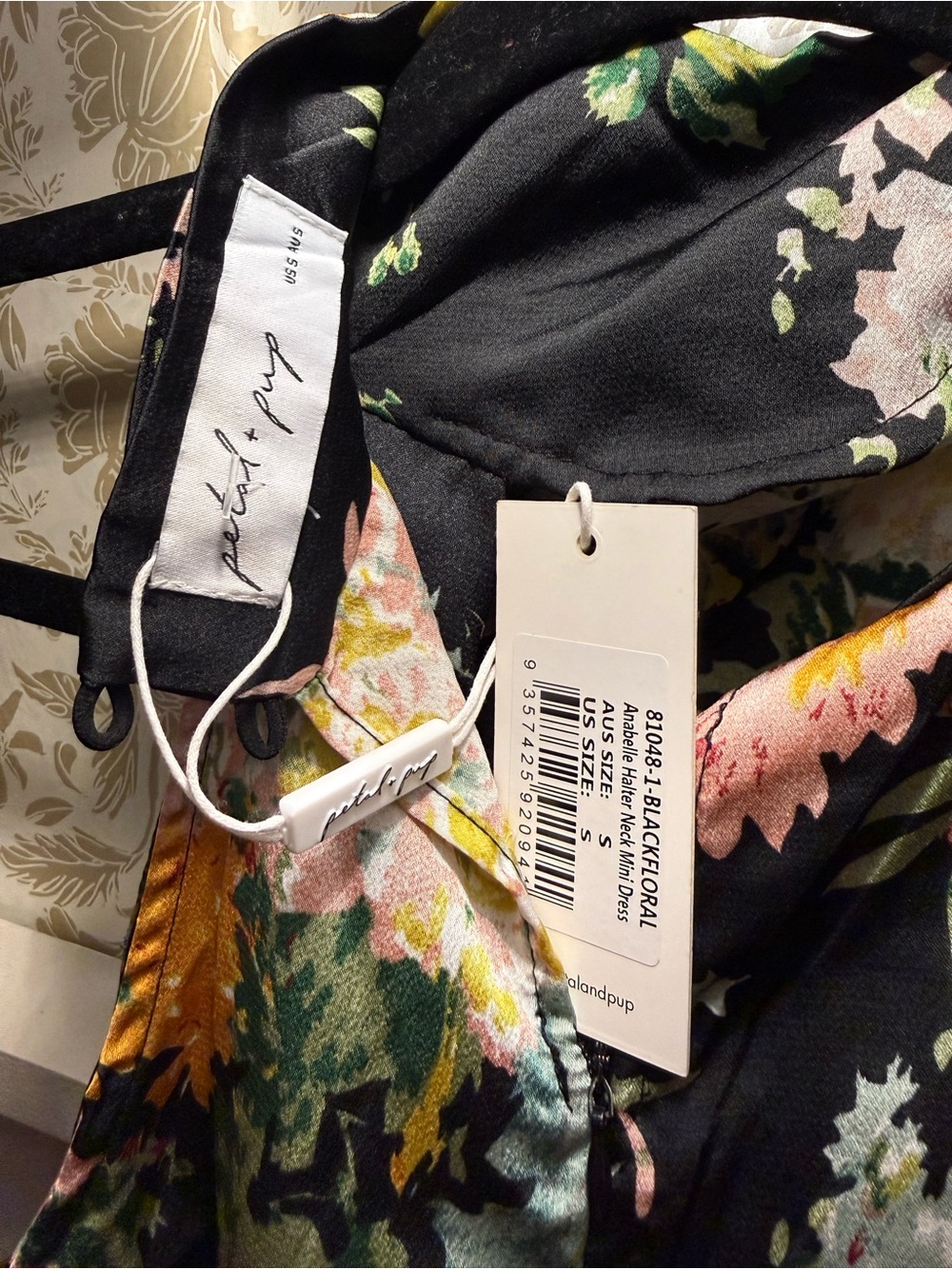 NWT Petal & Pup Anabelle Black Floral Halter Neck Midi Dress Small - Picture 8 of 8